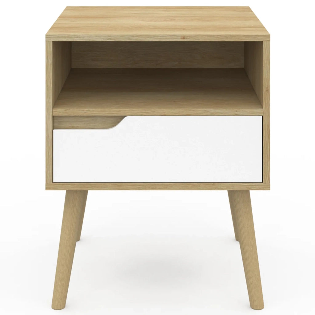 IDMarket - Juego de 2 mesillas de noche escandinavas HELSINKI de 1 cajón, efecto blanco y haya