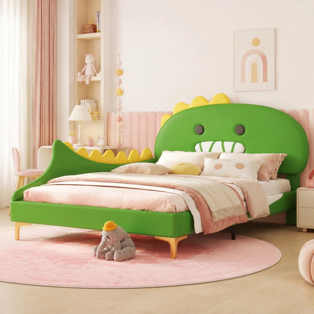 Letto per bambini a forma di dinosauro 140x200 cm in PU verde