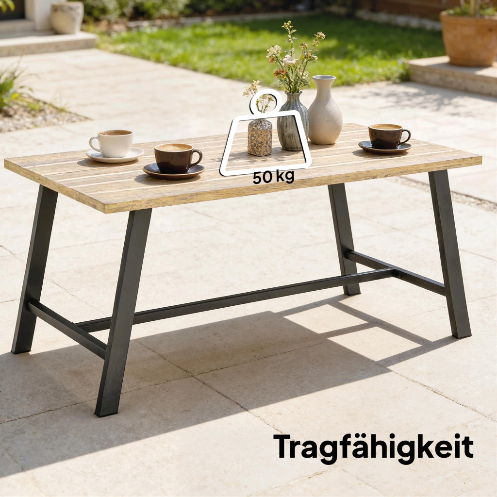 Tavolino da esterno rettangolare in metallo con piano effetto legno ¨C Zephmum ¨C 100x55 cm, marrone