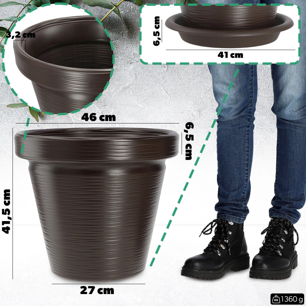 Vaso da giardino KADAX per fiori con coperchio e supporto, grande, marrone, 46 cm