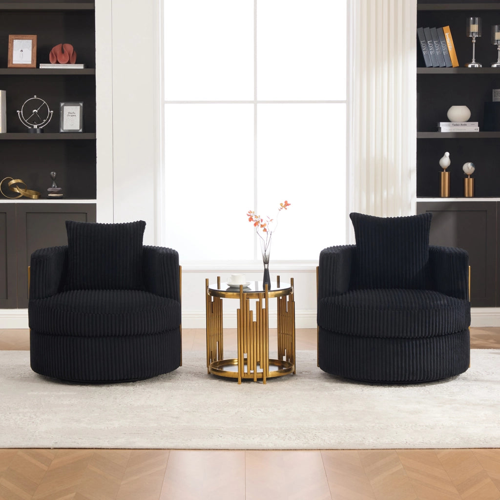 Sedia relax girevole 360° in corduroy con vano contenitore; 76 cm; nera