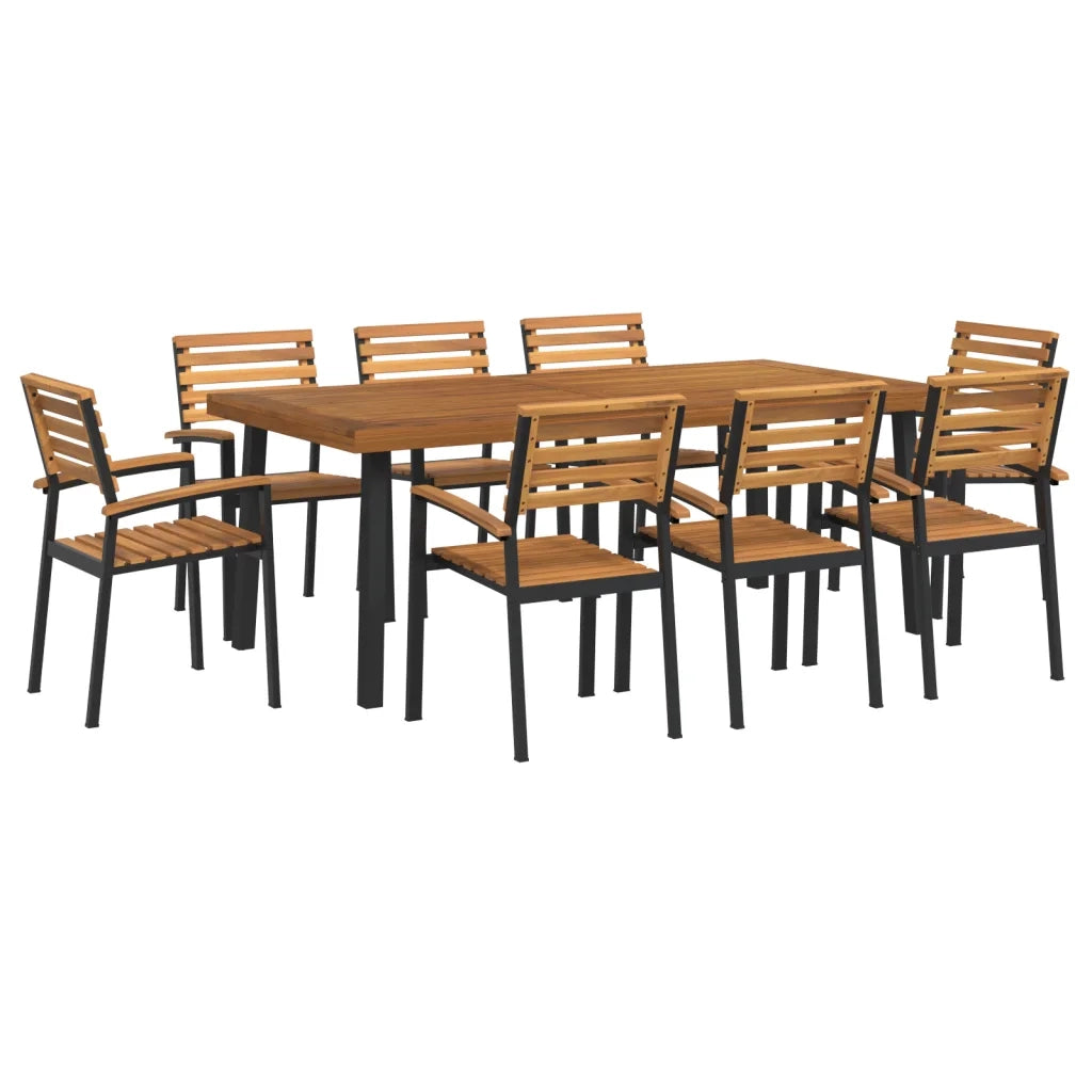 Set Pranzo da Giardino 9 pz Legno Massello di Acacia e Metallo