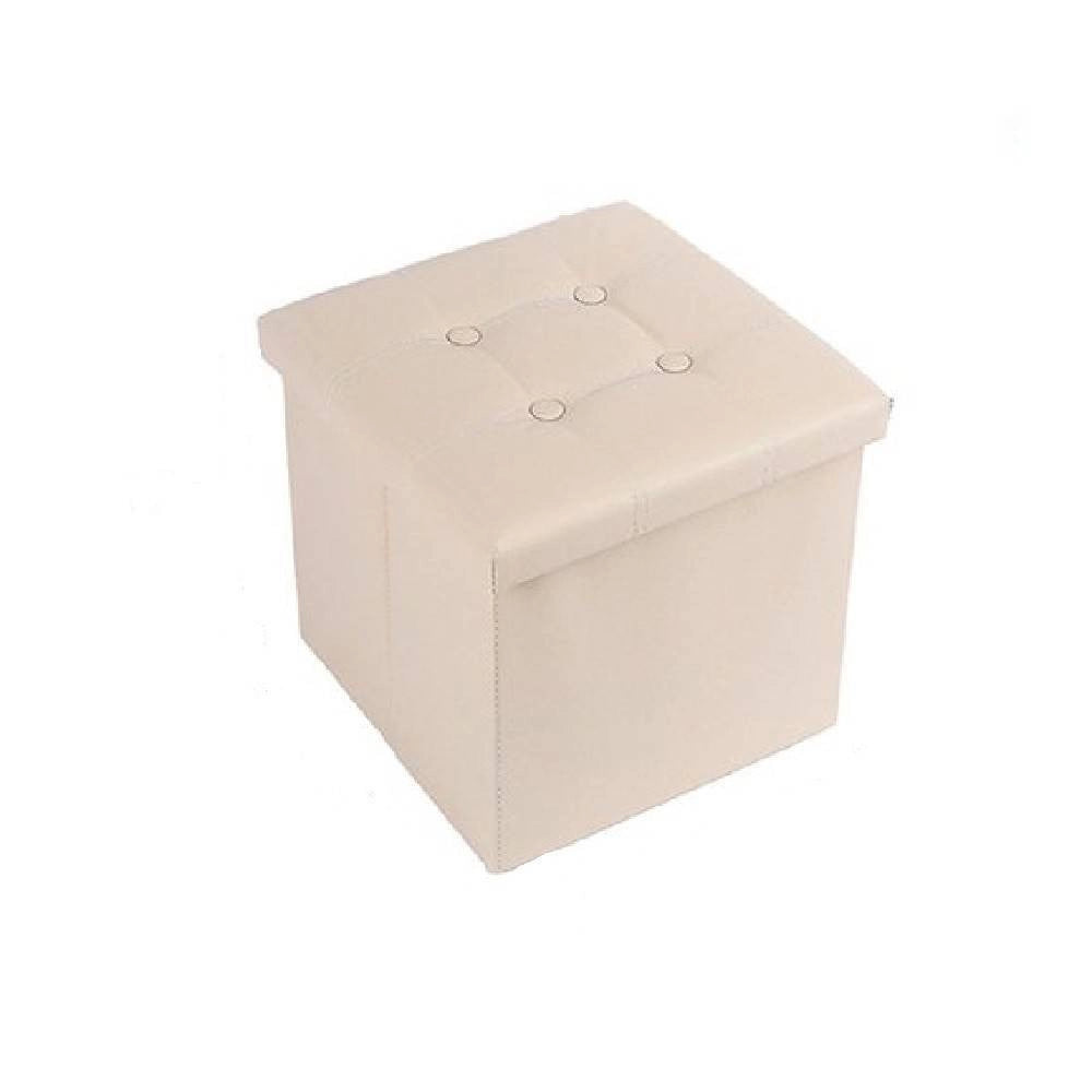 Trade Shop - Pouff Puff Pouf Contenitore Imbottito Portaoggetti Seduta Beige 30x30x30cm 79428 -