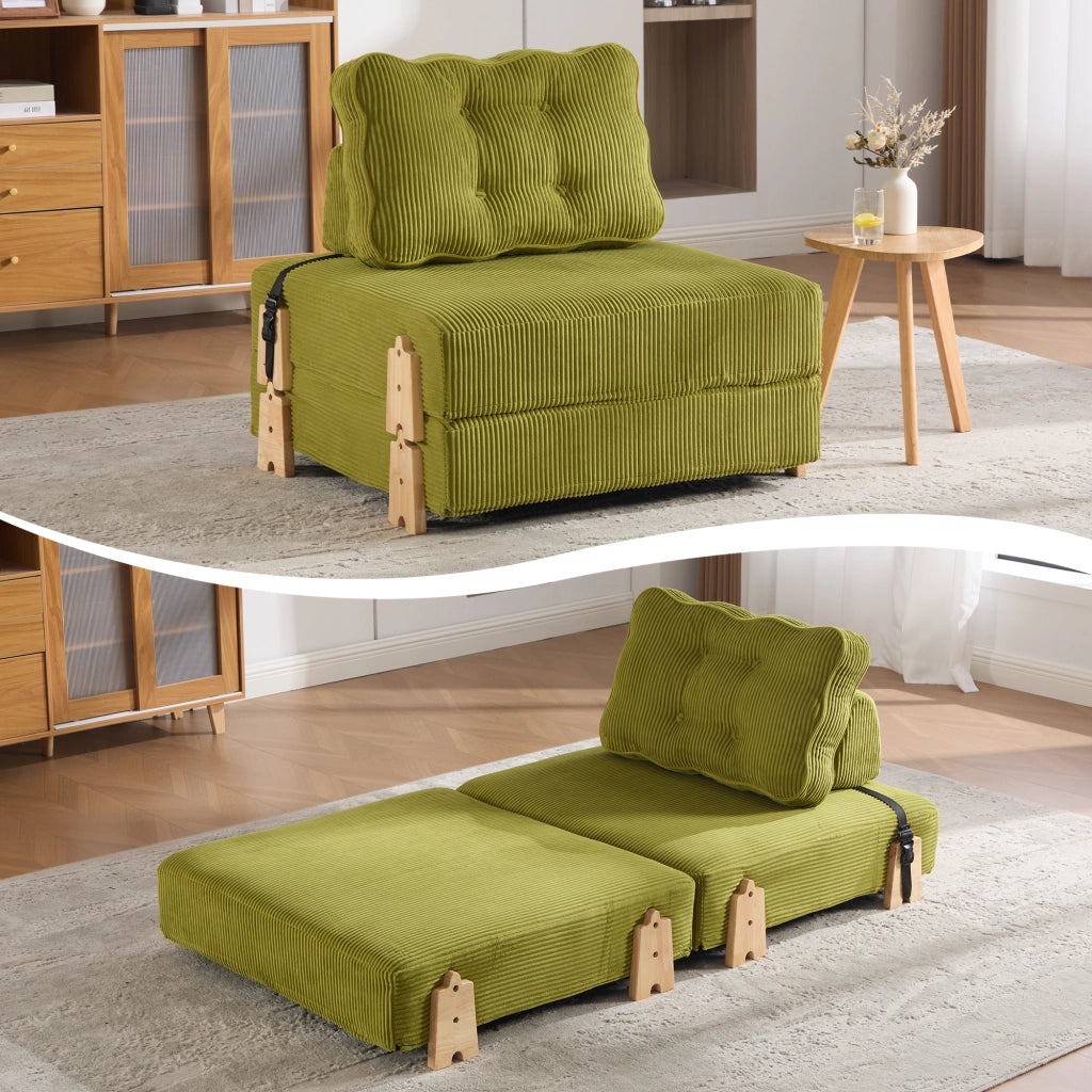 Divano letto singolo in velluto ¨C Minimal ¨C verde, gambe in legno