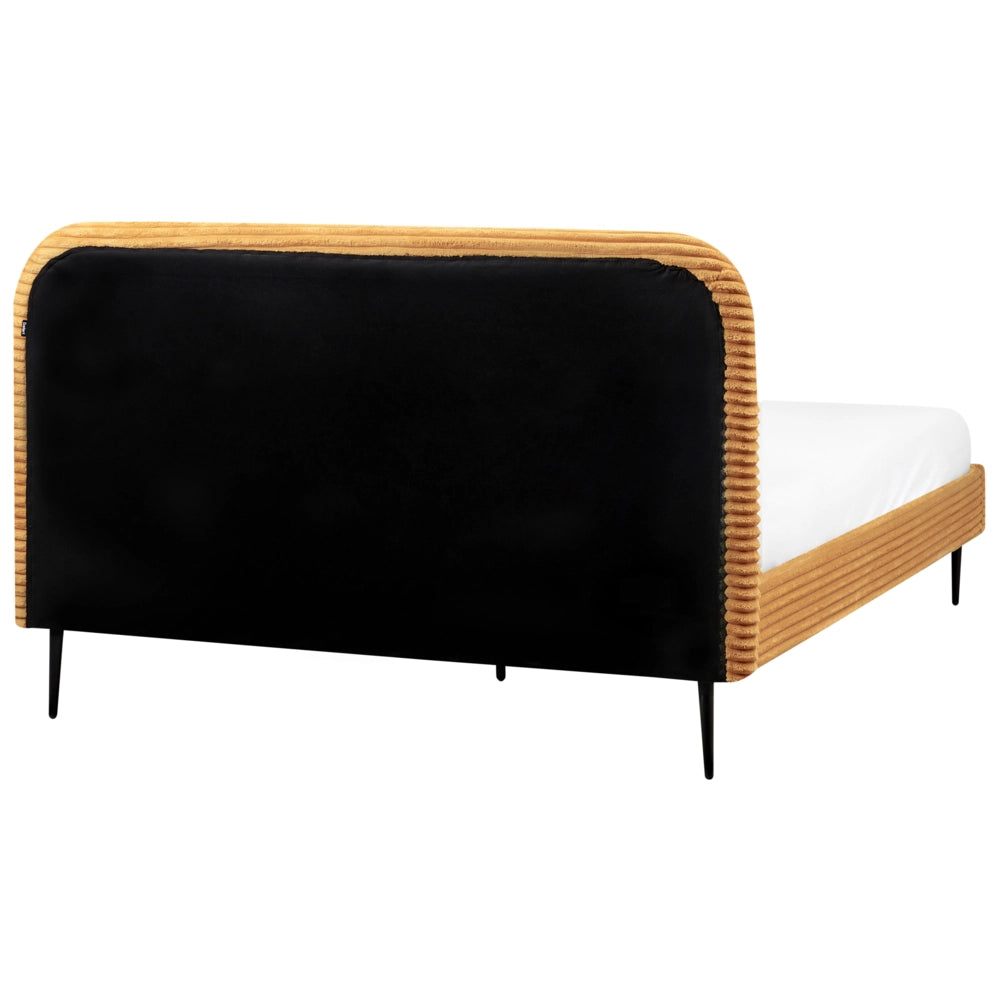 Letto arancione velluto a coste testiera con rete a doghe 160 x 200 cm design minimalista