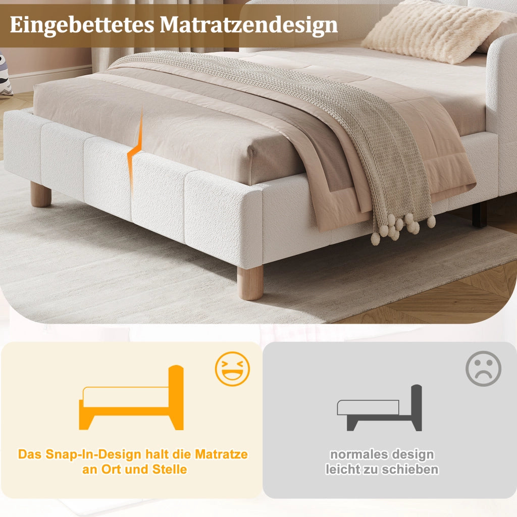 Letto imbottito per bambini con testiera ergonomica; bouclé beige