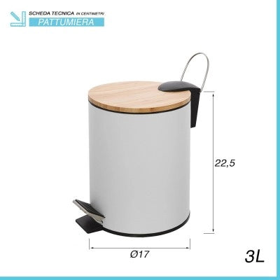 Kit accessori bagno scopino e pattumiera bianco in acciaio e bambù Haiti