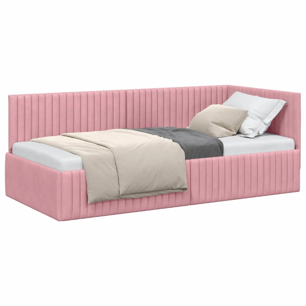 Cornice del letto ad angolo Rosa 90 cm x 200 cm Velluto 42016269