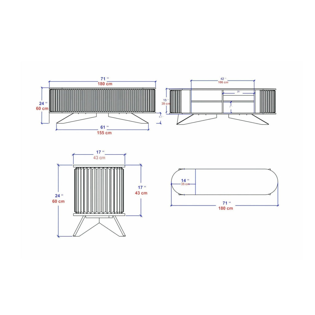 Mobile porta TV Bailu, Credenza da soggiorno, Armadio basso per TV, Base parete attrezzata, 180x43h60 cm, Quercia e Bianco