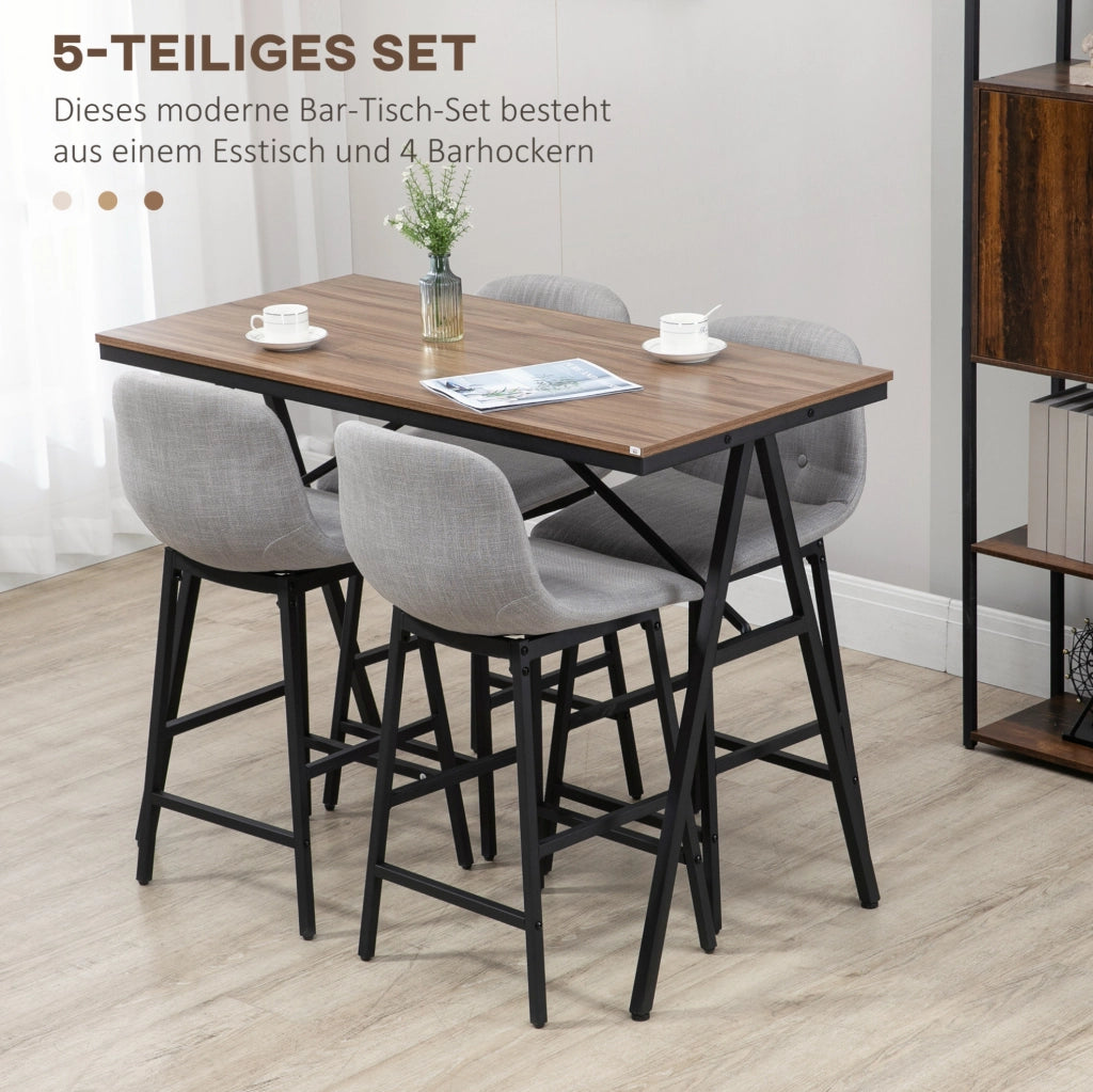 Set tavolo bar con 4 sgabelli, marrone chiaro, 120x60 cm