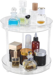 Organizzatore per cosmetici 360° rotativo - Cassa per la cura della pelle - 2 piani - Pannello trasparente in acciaio inossidabile - Multifunzionale