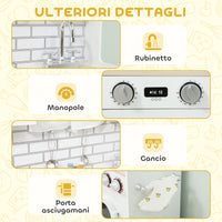 Cucina Giocattolo per Bambini 3-6 Anni con Set di Accessori Lavandino e Manopole con Suoni in Legno Bianco