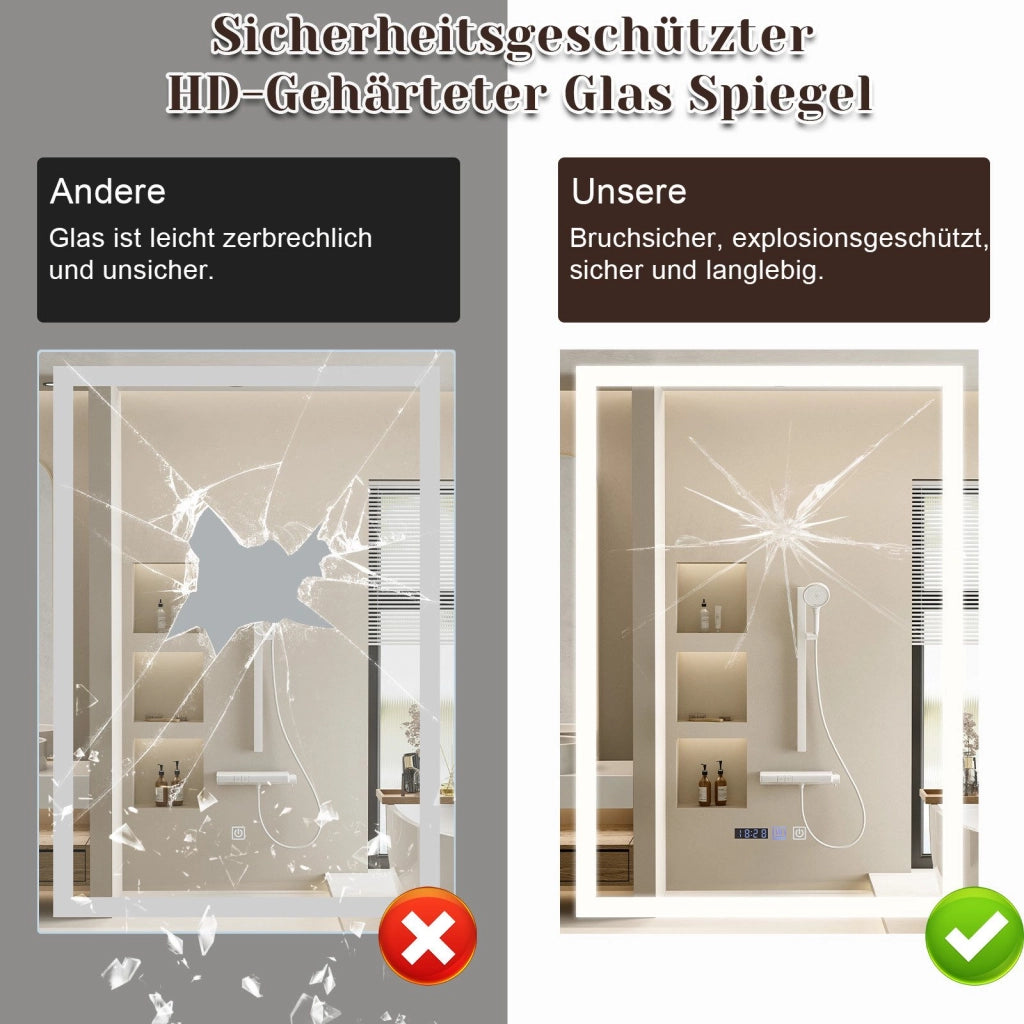 ZMH Specchio da bagno con illuminazione a LED Bagno con funzione touch Specchio da parete bianco