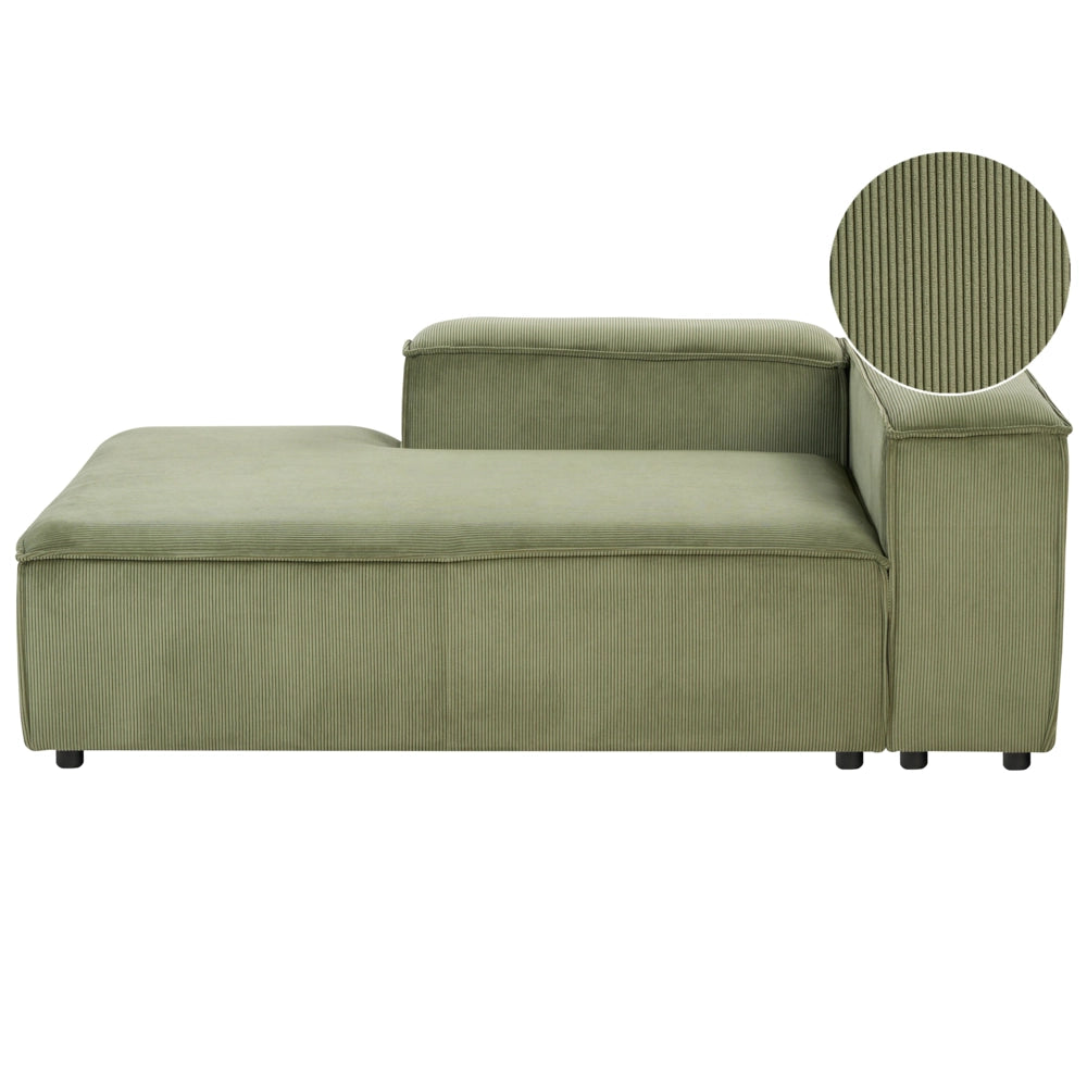 Chaise longue in velluto a coste poliestere verde lato destro gambe nere imbottite Soggiorno moderno