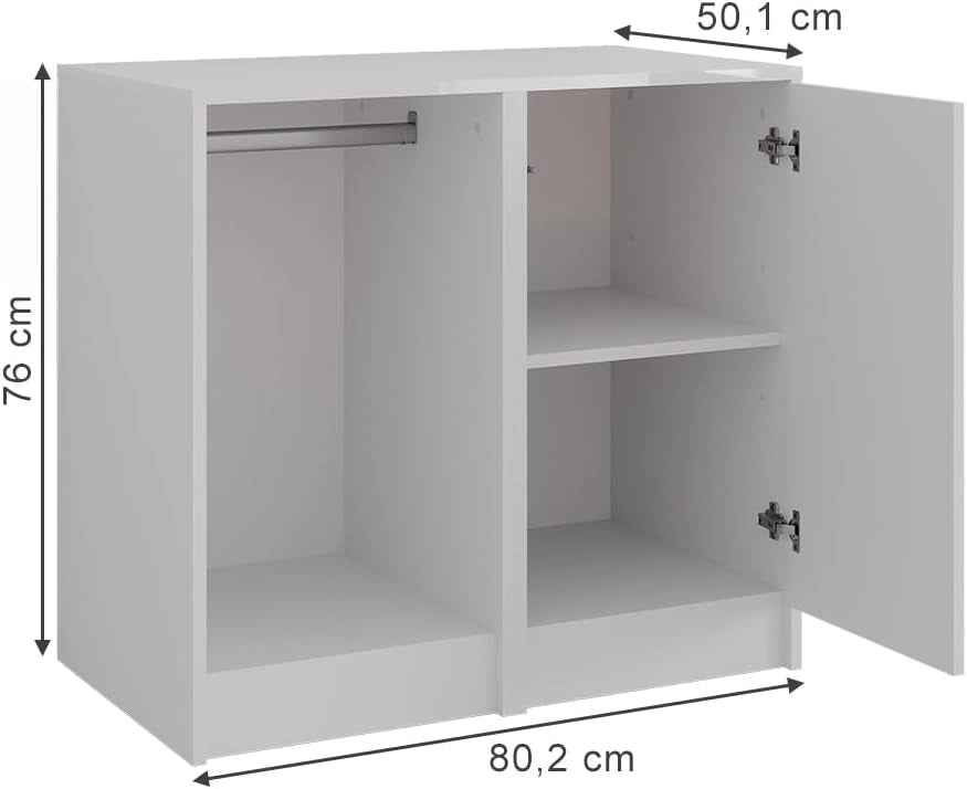 Credenza Sherry, Bianco/bianco lucido, 80.2 x 76 cm 2 parti, adatto per riporre abbigliamento e accessori