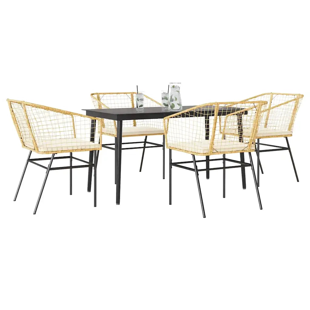Set da Pranzo da Giardino 5pz con Cuscini Polyrattan Vetro