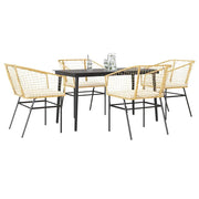 Set da Pranzo da Giardino 5pz con Cuscini Polyrattan Vetro