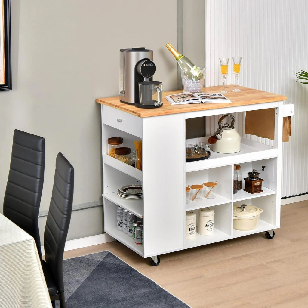 Carrello da cucina con cassetti e ripiani regolabili e portasciugamani, carrello da cucina, carrello da servizio, isola da cucina, stile moderno, per soggiorno/cucina
