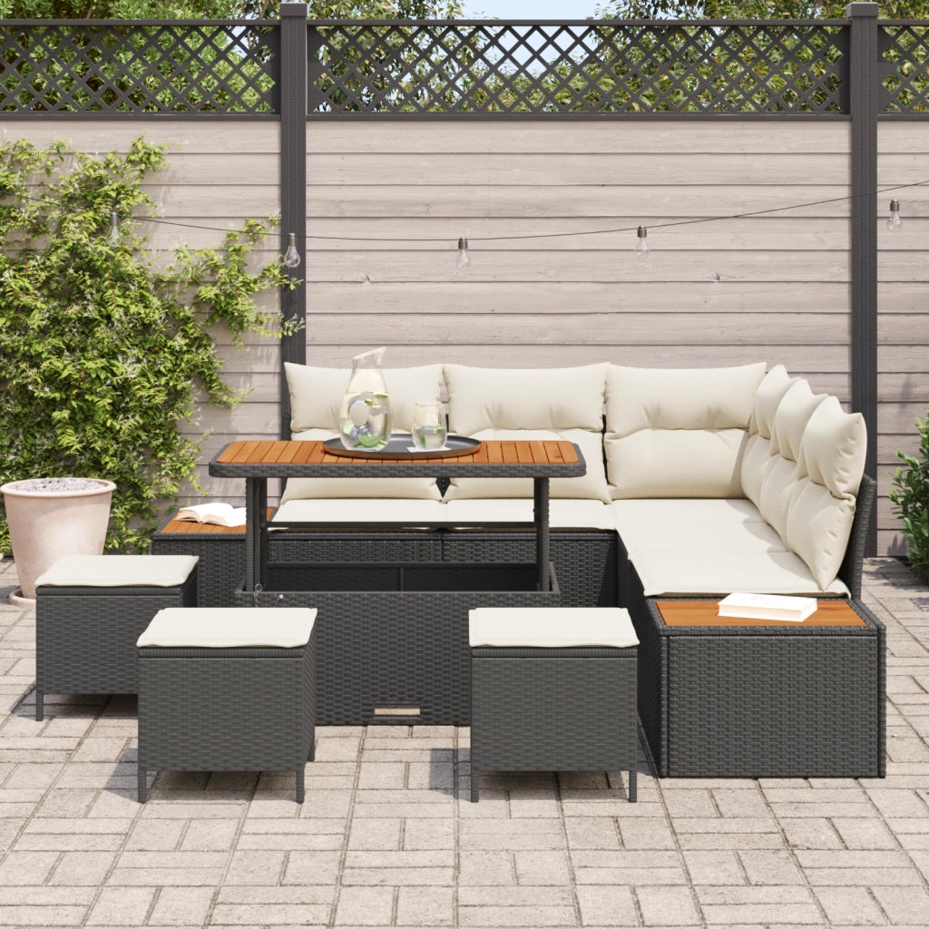Set Divano da Giardino 9 Pezzi con Cuscini Rattan Sintetico Nero