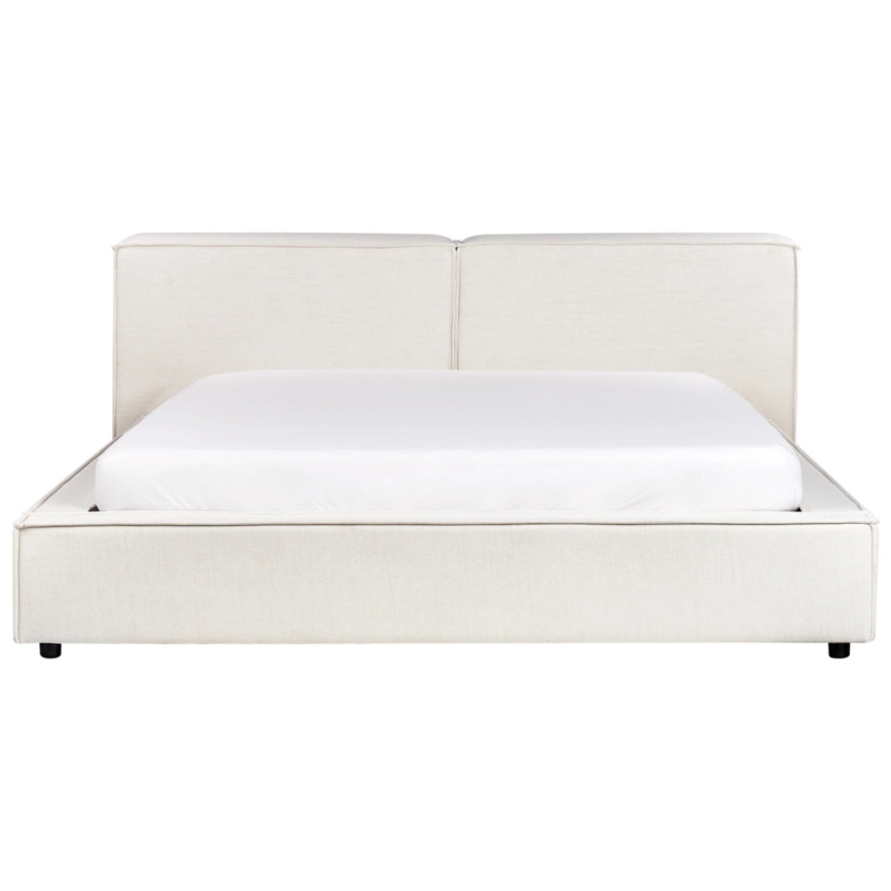 Letto EU King Size Bianco Sporco rivestito in tessuto 180 x 200 cm Base a doghe con spessa testiera imbottita e pediera
