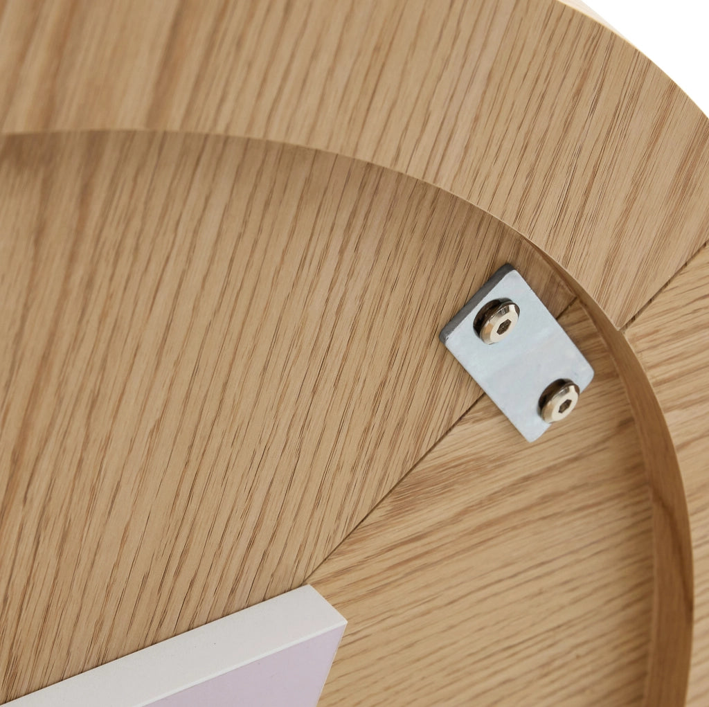 Tavolo da pranzo rotondo 100 cm con vano contenitore; MDF e metallo; effetto legno naturale