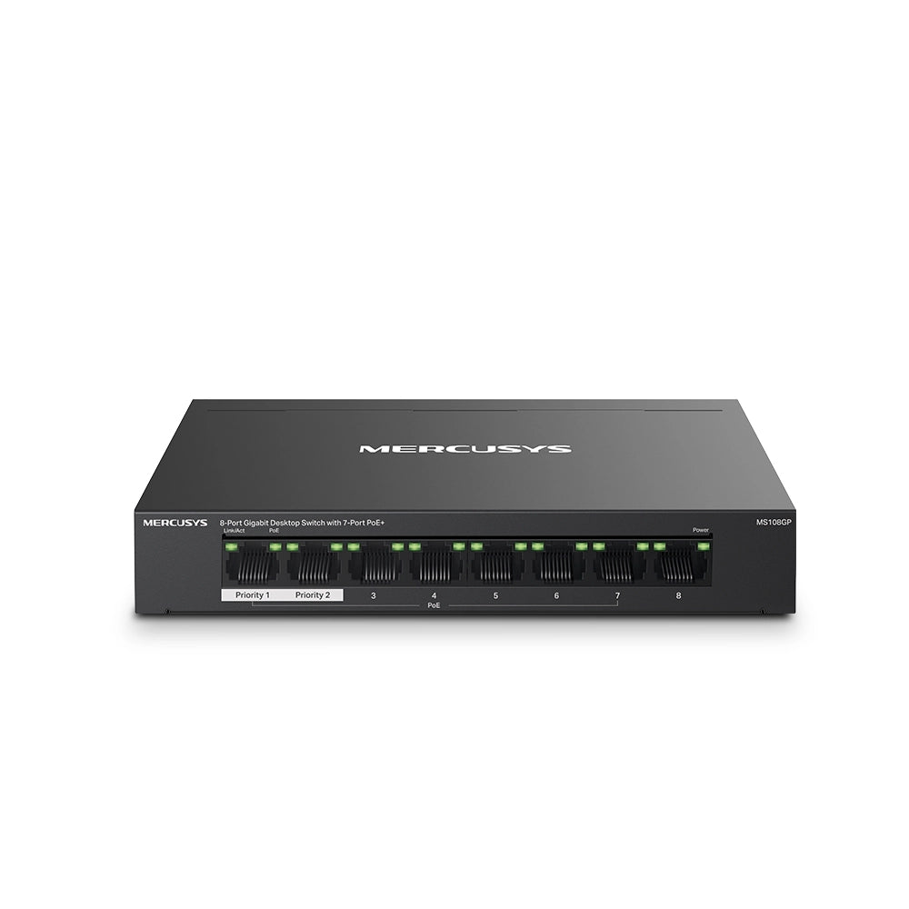 Switch desktop ms108gp unmanged poe 8p gigabit rj45 7poe+ fino 65w