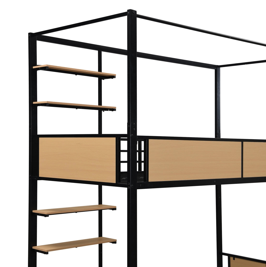 Etagenbett in metallo e MDF 90x200 cm con stoccaggio e doppio ripiano