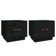 Set di 2 Comodini | Armadio da Notte | Mobiletto da notte Neri 40x34x35 cm in Legno Massello di Pino