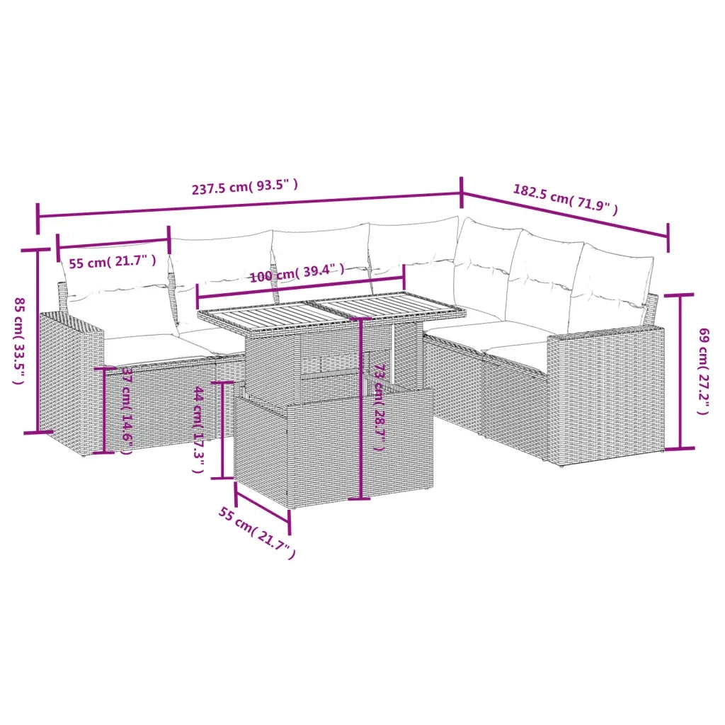 Set Divani da Giardino con Cuscini 7pz Nero Polyrattan 3271329