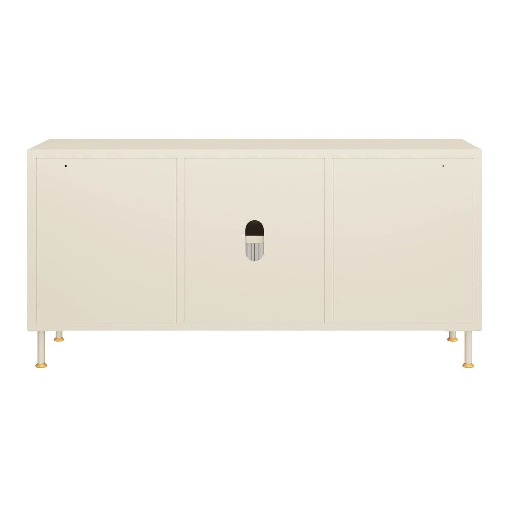Mobile TV in Acciaio Lindau con Vetrina 120x40x59 cm Bianco Crema [en.casa]