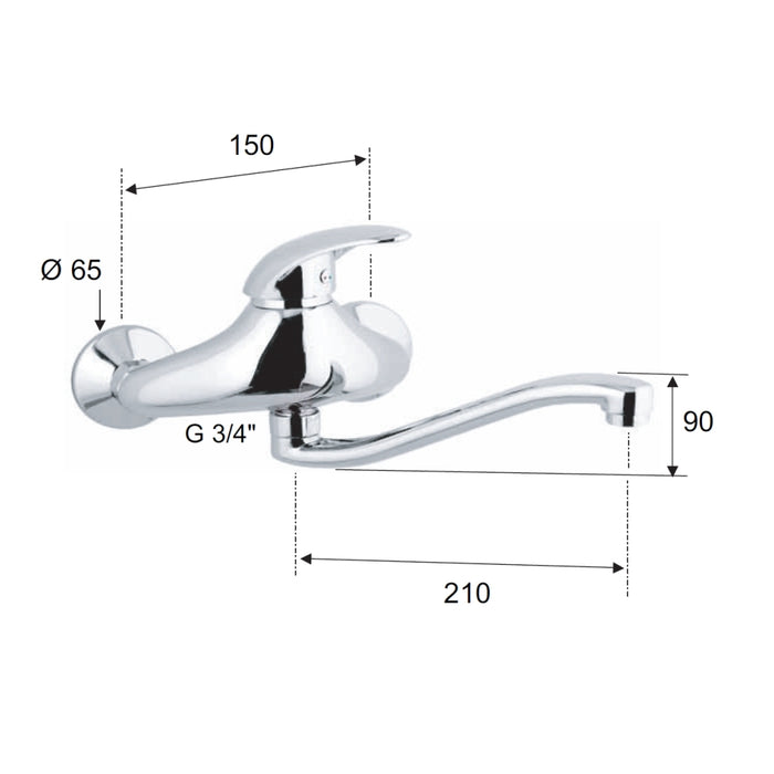 Rubinetto lavello a murocon bocca a s girevole - serie ten
