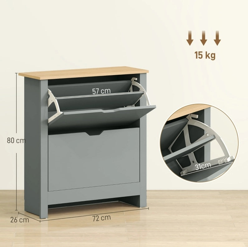Scarpiera ULEVR 72x26x80 cm con 2 vani a ribalta e divisori regolabili, grigio chiaro