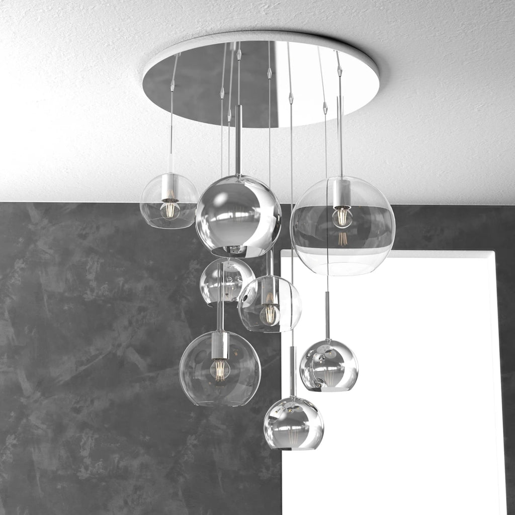 Lampadario Contemporaneo Future Metallo Cromo Vetro Mix Trasp-Cromo 8 Luci E27