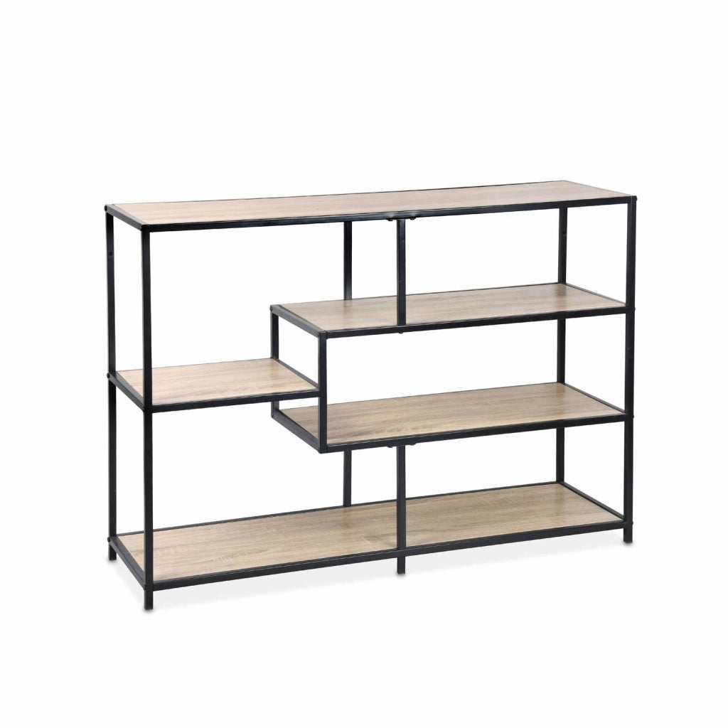 Libreria industriale in metallo ed effetto legno, 5 livelli, marrone
