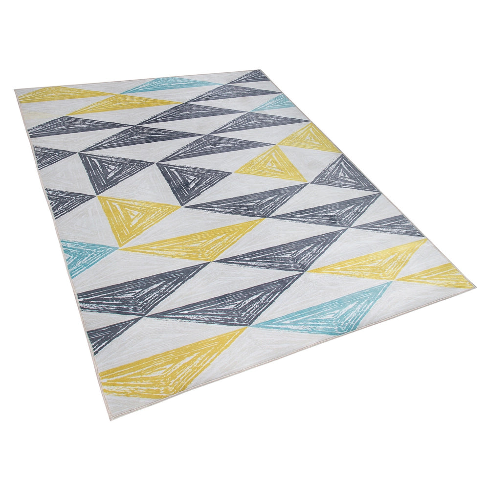 Tappeto tappetino grigio e giallo stampato motivo geometrico 160 x 230 cm pelo corto