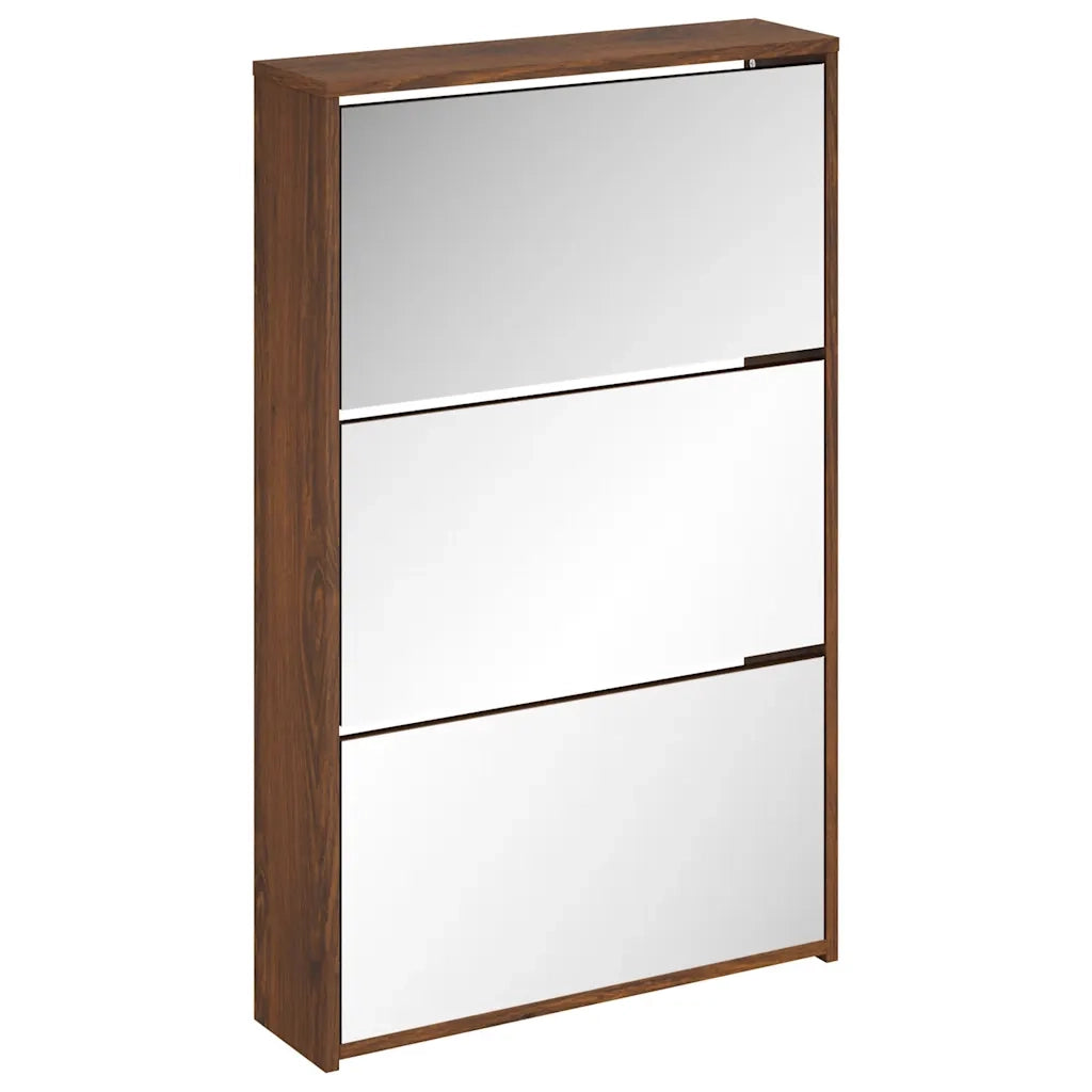 Scarpiera con Specchio a 3 Livelli Rovere marrone 63x17x102,5cm 342640