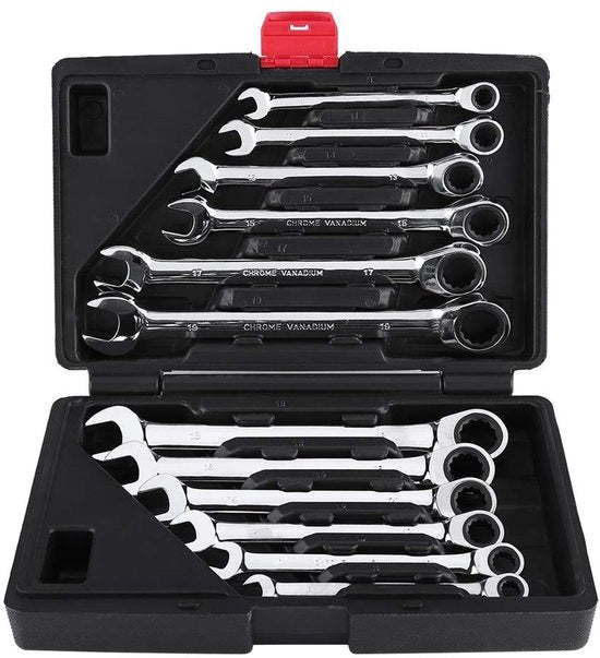 Set di chiavi a combinazione metrico - 12 pezzi - Acciaio inox - Rottura di chiave reversibile - Cappuccio in plastica - Peso ridotto 2 kg - Set di chiavi a mozzo