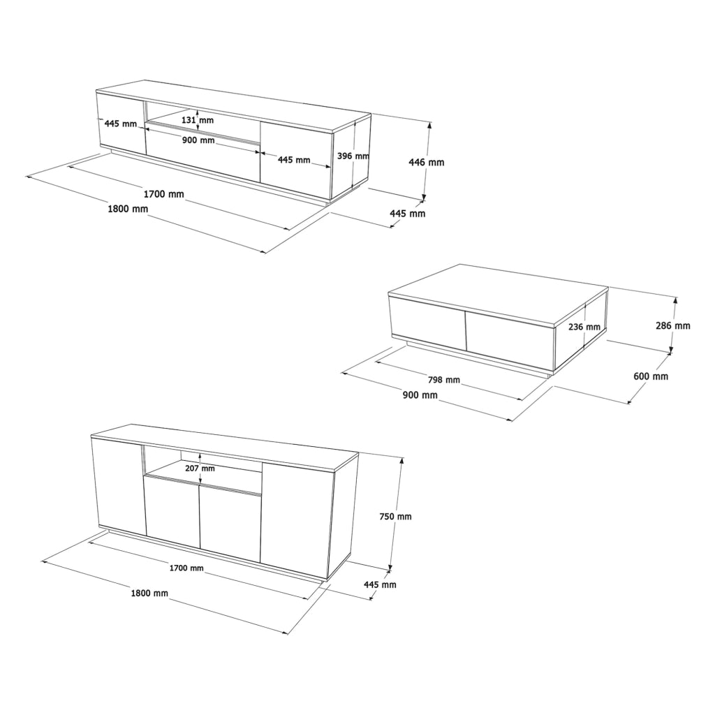 Robella, set Mobili da Soggiorno Modulabile, Marrone Rovere Nodi
