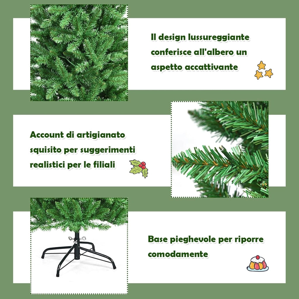 Albero di Natale Slim 150 cm, Albero di Natale con 150 Luci LED, 300 Rami Folti e Base di Metallo, Decorazione Natalizia per Casa e Ufficio (150cm)