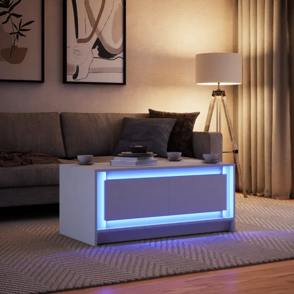 Tavolino da Salotto con Luci LED Bianco in Truciolato 851984