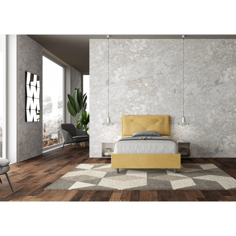 Letto imbottito Piazza e mezzo 110x190 cm Large - Contenitore,Microfibra,Ocra