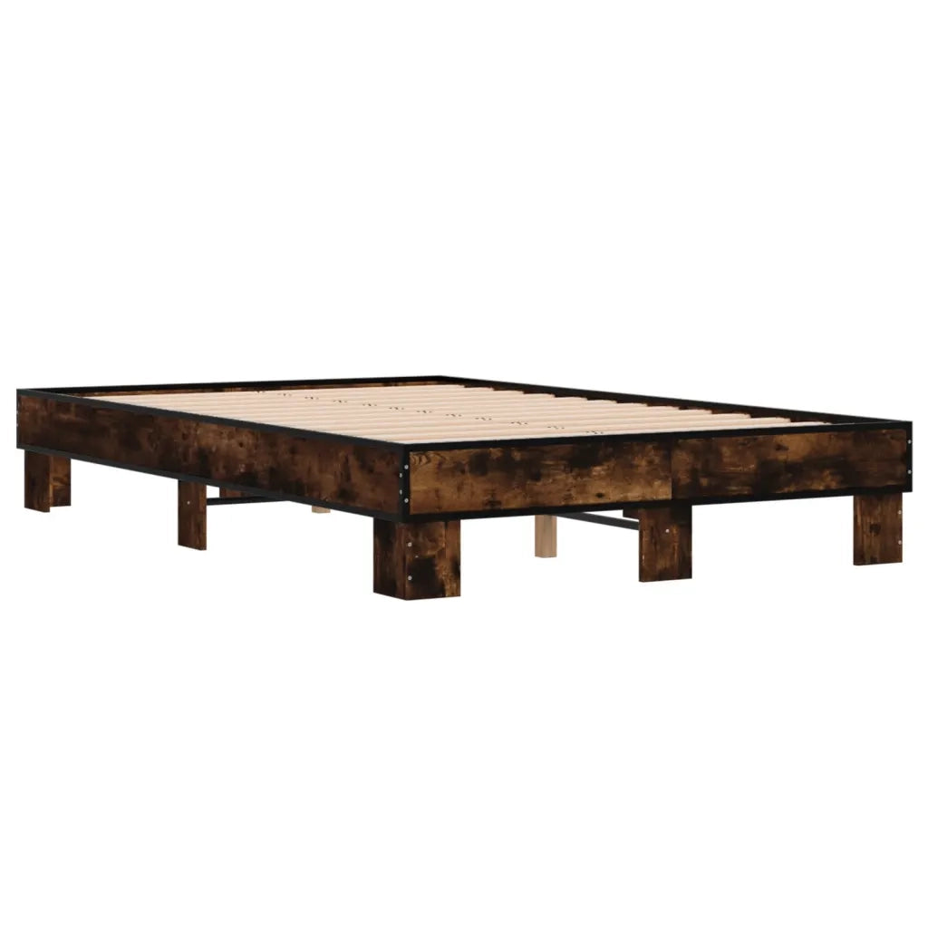 Letto matrimoniale | Letto per adulti | Giroletto Rovere Fumo 120x200 cm in Legno Multistrato Metallo