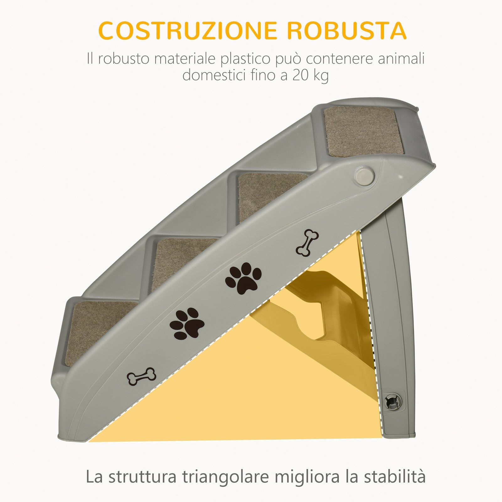 Scaletta per Cani Pieghevole 4 Gradini 67x38x49,5 cm in Plastica Grigio