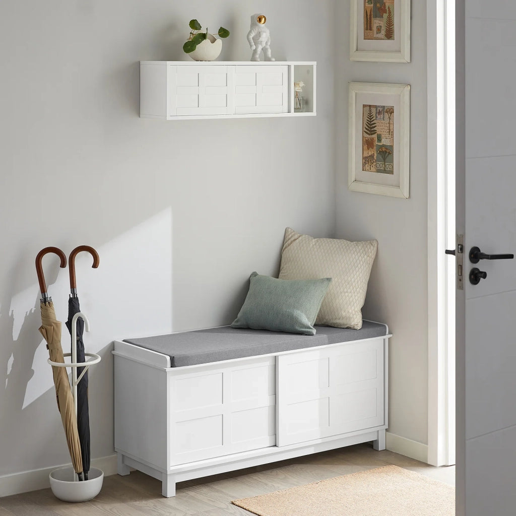 Pensile ingresso con ante scorrevoli Mensola Parete Portachiavi da muro Design Moderno Legno Bianco, FHK18-W