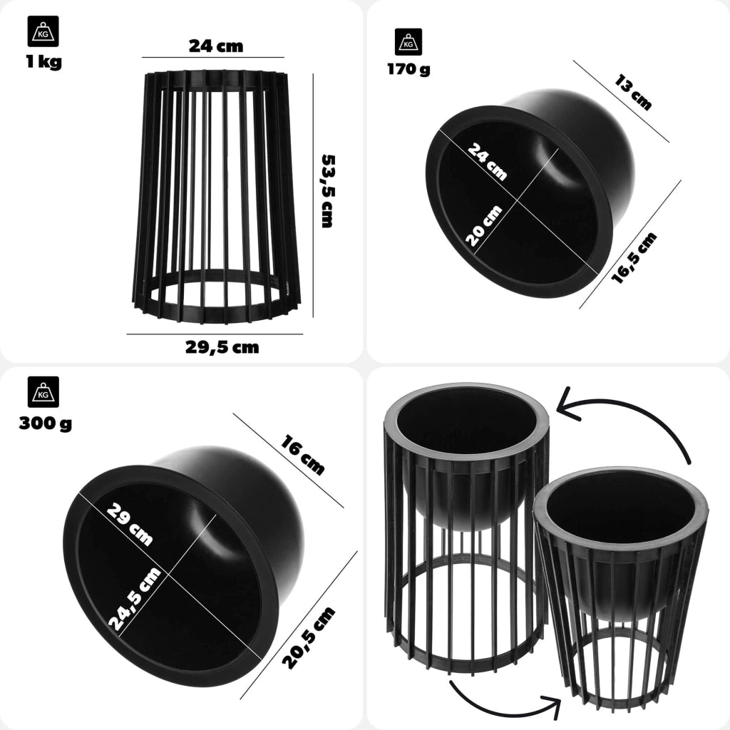 Supporto per fiori bifacciale KADAX Loft, nero, 53,5 cm + 2 inserti