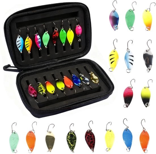 Set di Spille per Pescare la Trota, 16 pezzi, con Spille in Plastica per Spinners e Blinkers, Peso 2,5g 3,5g 5g, Set di Spille in Plastica con Scatola di Stoccaggio, Attrezzatura di Pesca Pratica per Trota, Carpa, Carpa Bianca e Carpa Nera