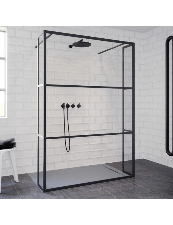 Box doccia walk-in italiano con 2 pareti fisse GRID 404 RIHO 90x200 cm
