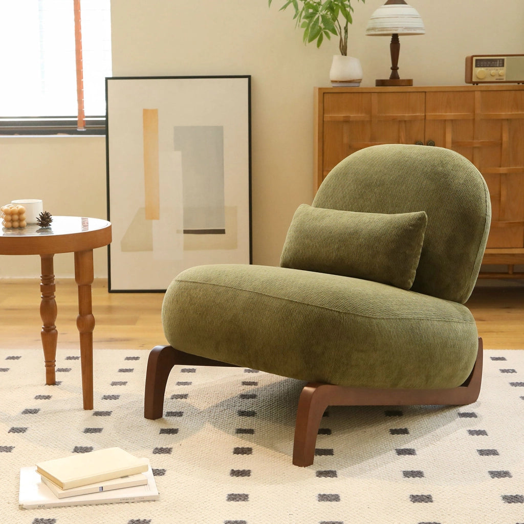 Poltrona senza braccioli dal design moderno in velluto con gambe in legno