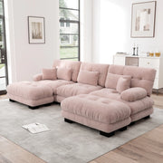 Divano modulare con ottomane mobili in chenille rosa; configurazione U o angolare