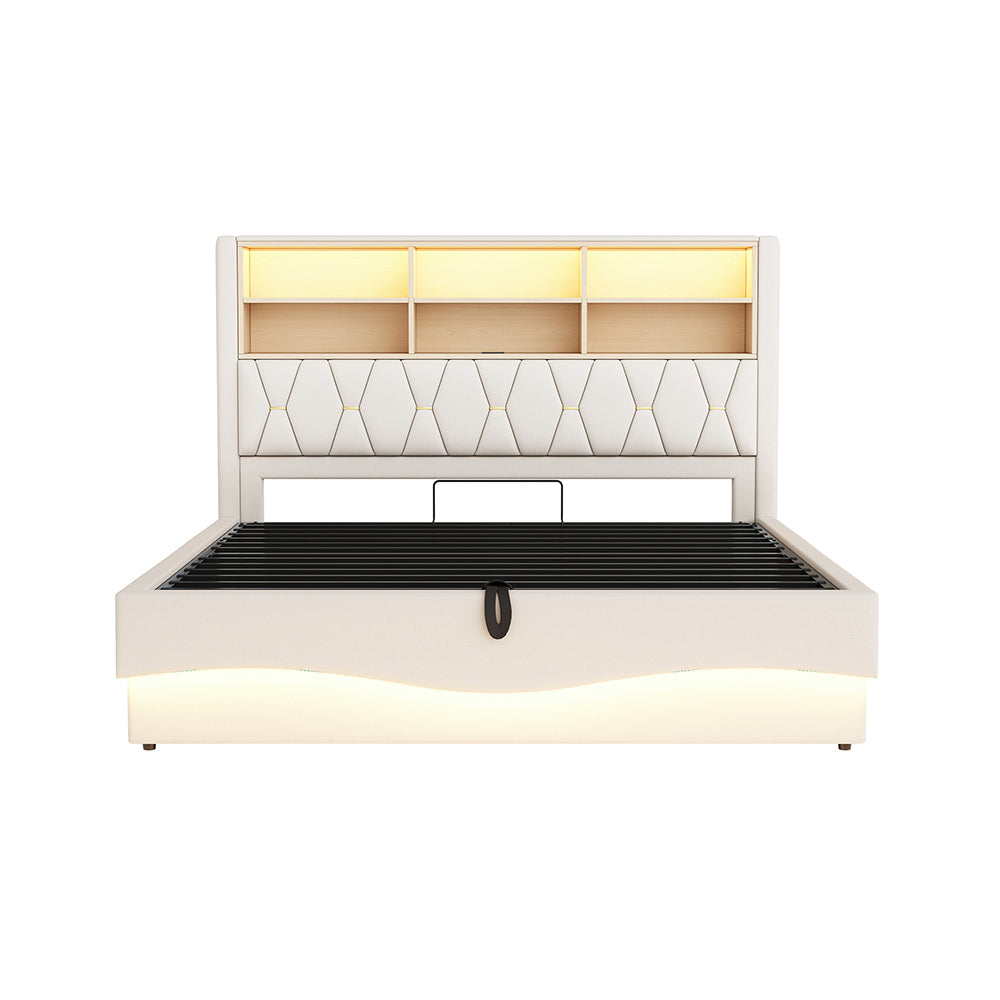 Letto-Xylo-180x200 cm-LED app, USB, metallo, lino beige